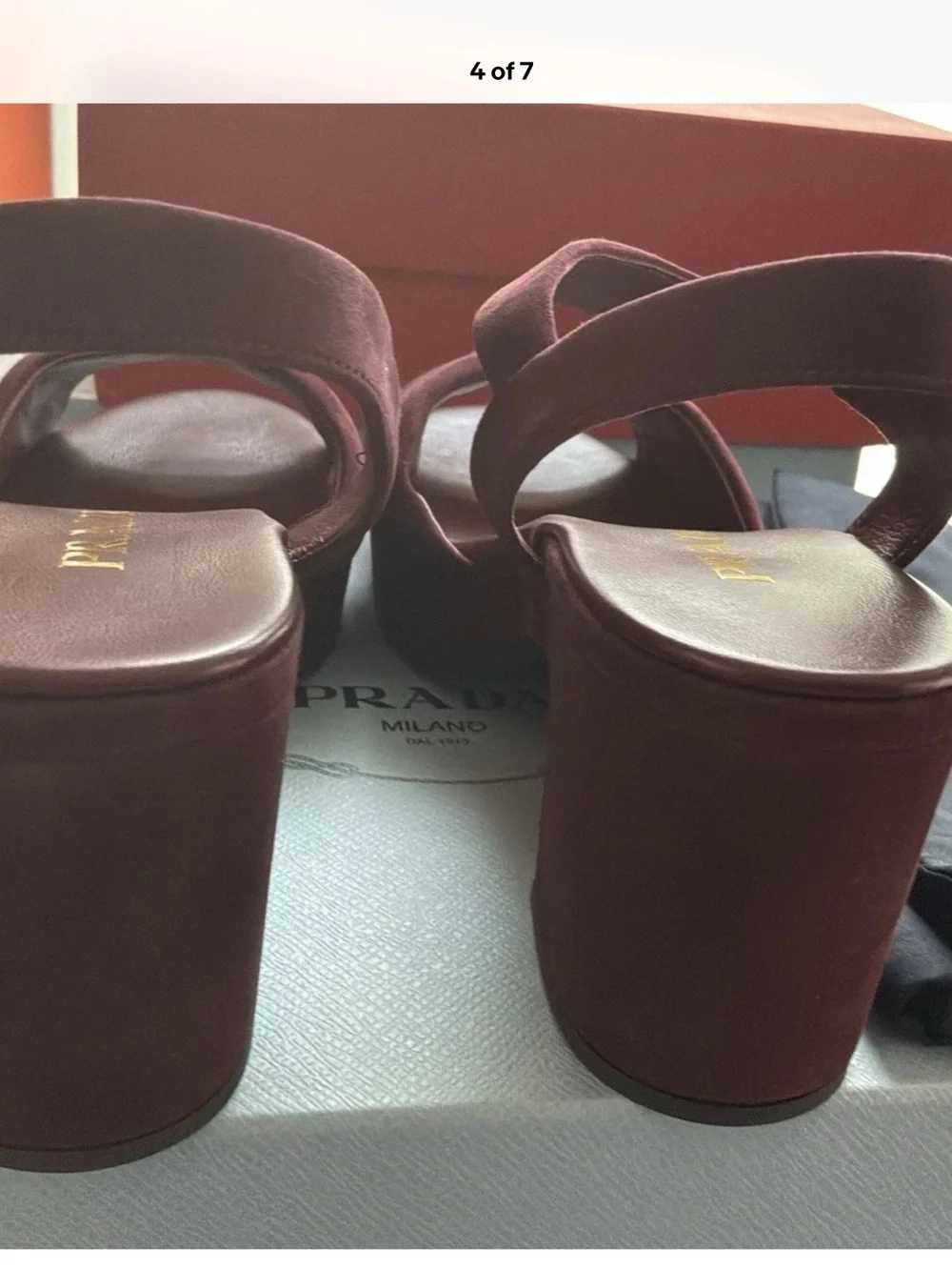 Prada Platform Suede Sandals in Deep Burgundy